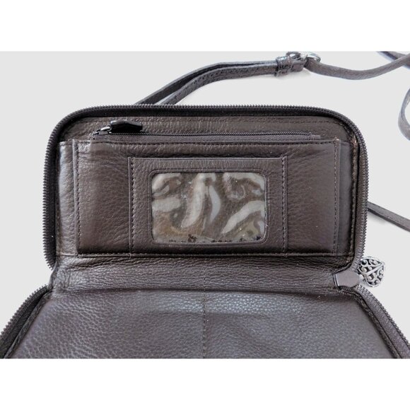 Brighton Cher Zip Wallet Brown Croc Emboss Patent Leather Adj. Removable Strap - Picture 4 of 11